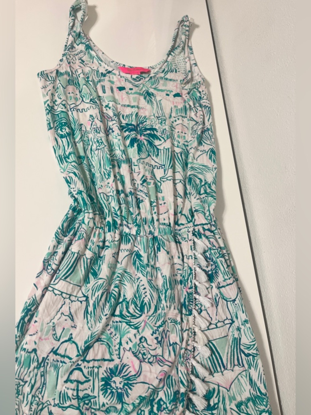 Lilly Pulitzer Teal, pink & white XXS Palm-Print Tank Dress
